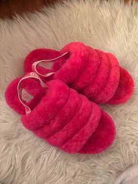 UGG Hot Pink Fluffy Slide Sandals